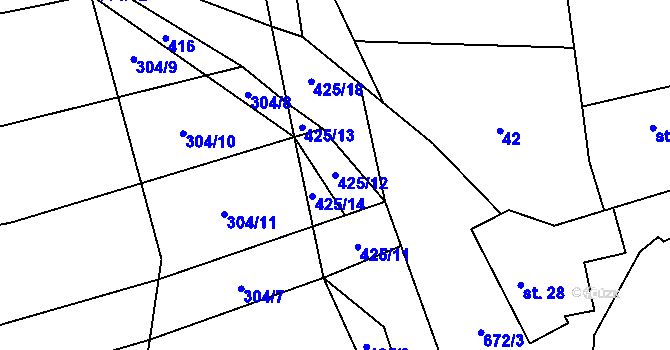 Parcela st. 425/12 v KÚ Hrobská Zahrádka, Katastrální mapa