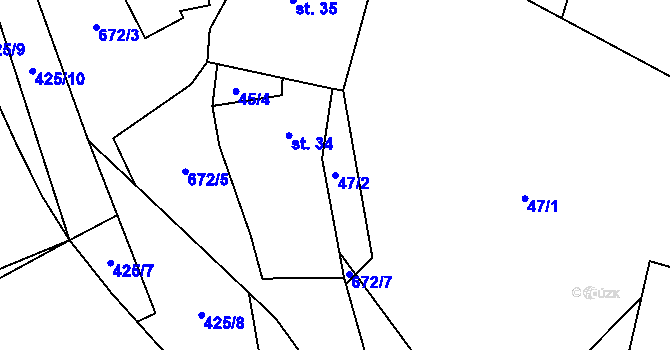 Parcela st. 47/2 v KÚ Hrobská Zahrádka, Katastrální mapa