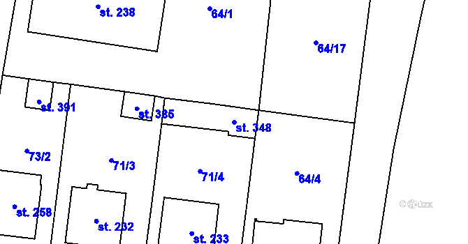 Parcela st. 348 v KÚ Obrataň, Katastrální mapa
