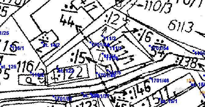 Parcela st. 111/4 v KÚ Obrataň, Katastrální mapa