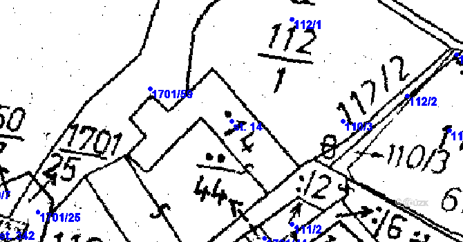 Parcela st. 14 v KÚ Obrataň, Katastrální mapa
