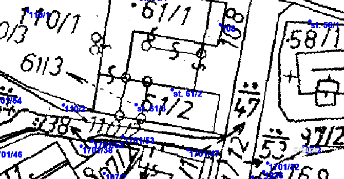 Parcela st. 61/2 v KÚ Obrataň, Katastrální mapa