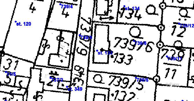 Parcela st. 133 v KÚ Obrataň, Katastrální mapa
