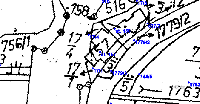 Parcela st. 157 v KÚ Obrataň, Katastrální mapa