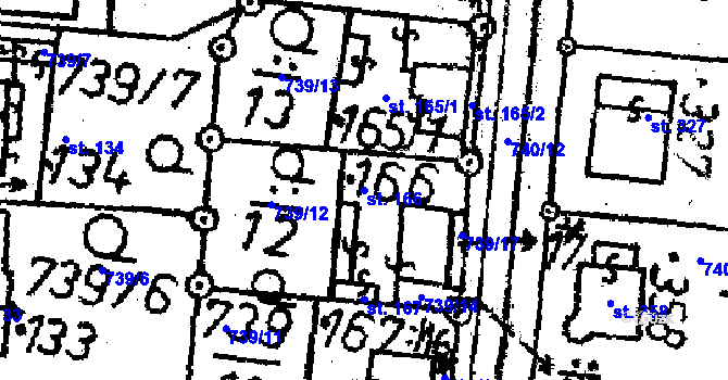 Parcela st. 166 v KÚ Obrataň, Katastrální mapa