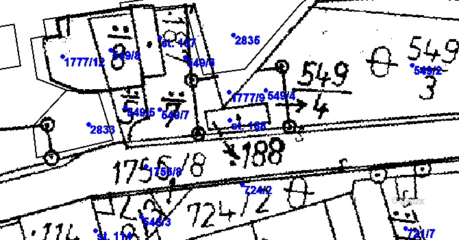 Parcela st. 188 v KÚ Obrataň, Katastrální mapa