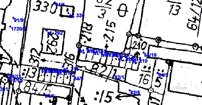 Parcela st. 215 v KÚ Obrataň, Katastrální mapa