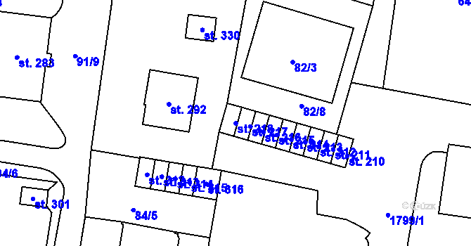 Parcela st. 218 v KÚ Obrataň, Katastrální mapa