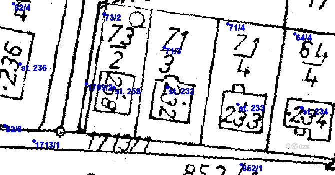 Parcela st. 232 v KÚ Obrataň, Katastrální mapa