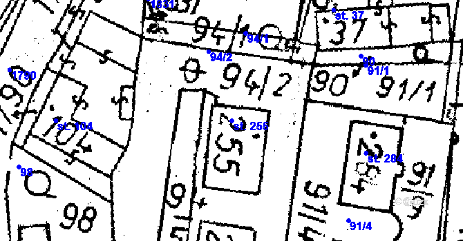 Parcela st. 255 v KÚ Obrataň, Katastrální mapa