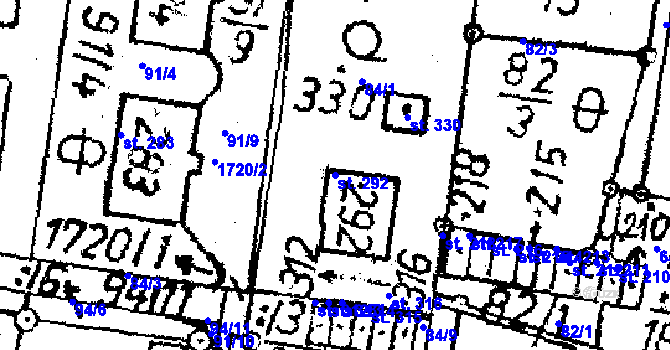 Parcela st. 292 v KÚ Obrataň, Katastrální mapa