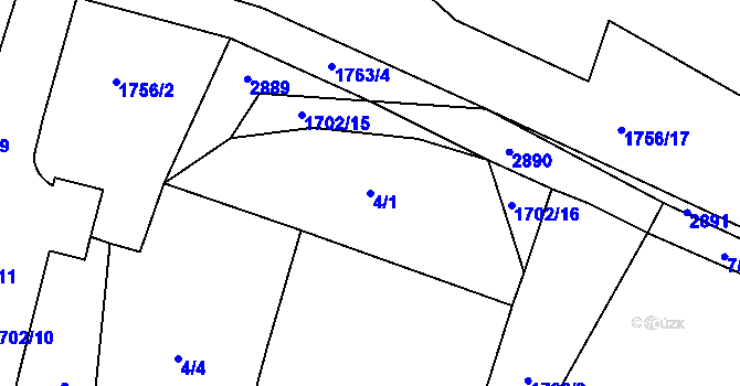 Parcela st. 4/1 v KÚ Obrataň, Katastrální mapa
