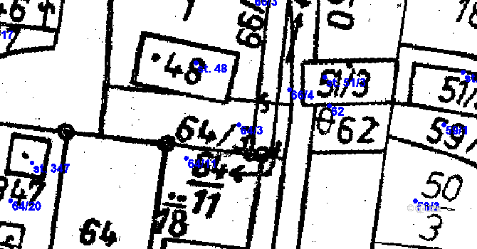 Parcela st. 64/3 v KÚ Obrataň, Katastrální mapa