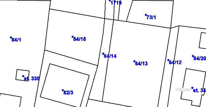 Parcela st. 64/14 v KÚ Obrataň, Katastrální mapa