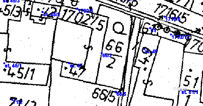 Parcela st. 66/2 v KÚ Obrataň, Katastrální mapa