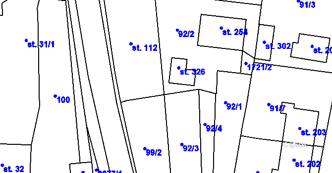 Parcela st. 92/6 v KÚ Obrataň, Katastrální mapa