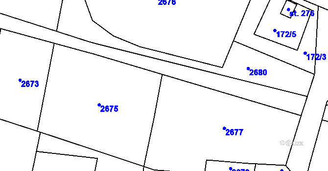 Parcela st. 172/2 v KÚ Obrataň, Katastrální mapa