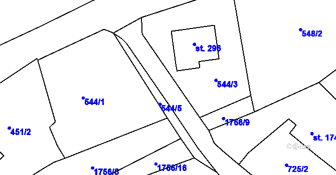 Parcela st. 544/2 v KÚ Obrataň, Katastrální mapa