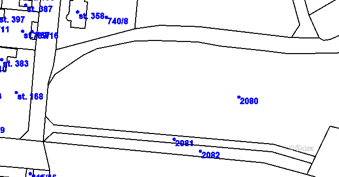 Parcela st. 738/2 v KÚ Obrataň, Katastrální mapa