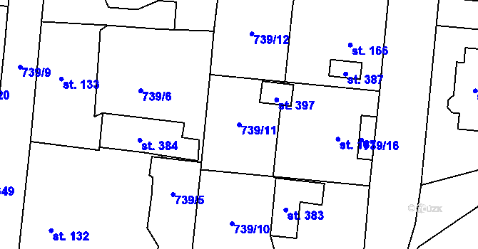 Parcela st. 739/11 v KÚ Obrataň, Katastrální mapa