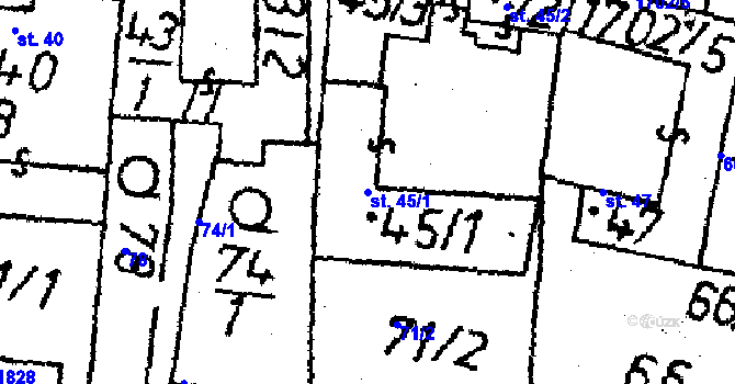 Parcela st. 45/1 v KÚ Obrataň, Katastrální mapa
