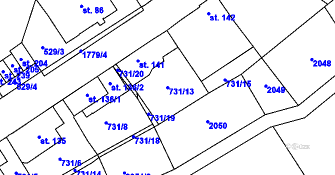 Parcela st. 731/13 v KÚ Obrataň, Katastrální mapa