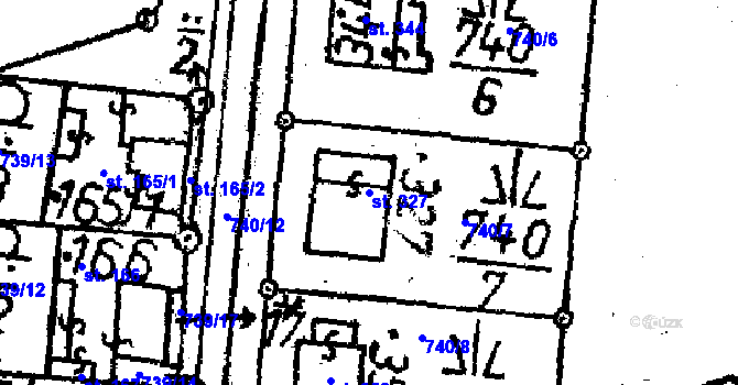 Parcela st. 327 v KÚ Obrataň, Katastrální mapa