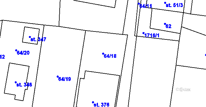 Parcela st. 64/18 v KÚ Obrataň, Katastrální mapa