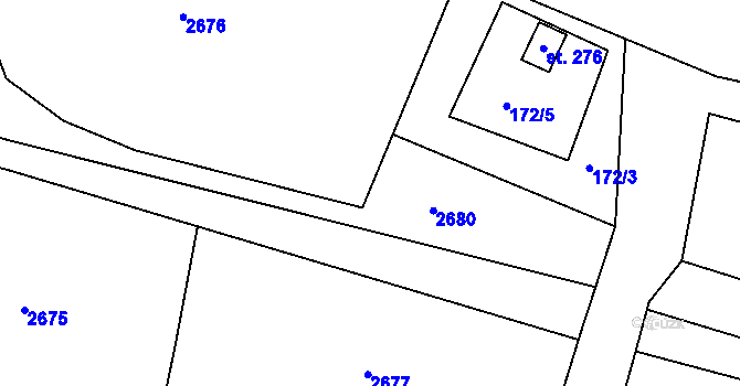 Parcela st. 172/4 v KÚ Obrataň, Katastrální mapa