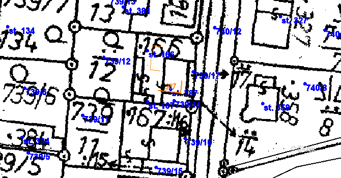 Parcela st. 387 v KÚ Obrataň, Katastrální mapa