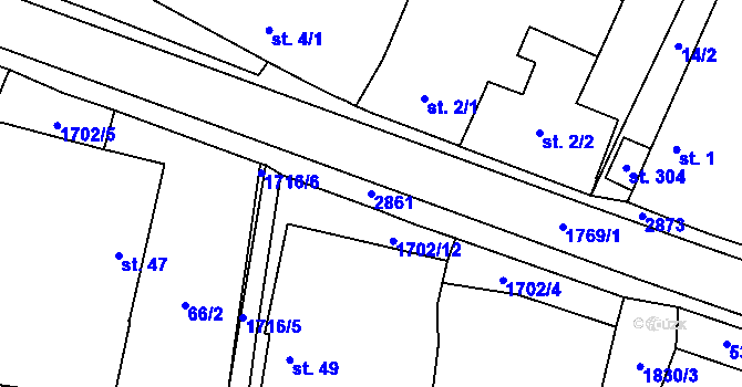 Parcela st. 2861 v KÚ Obrataň, Katastrální mapa