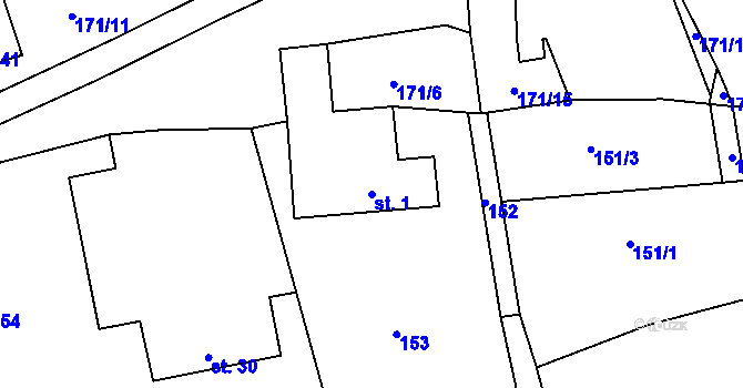 Parcela st. 1 v KÚ Šimpach, Katastrální mapa