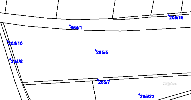 Parcela st. 205/5 v KÚ Šimpach, Katastrální mapa
