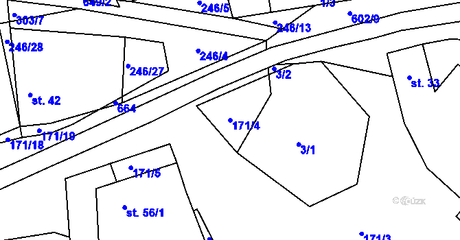 Parcela st. 171/4 v KÚ Šimpach, Katastrální mapa