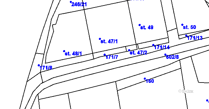 Parcela st. 171/7 v KÚ Šimpach, Katastrální mapa