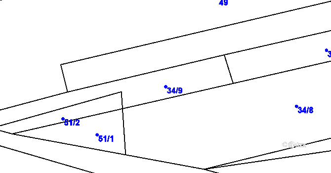 Parcela st. 34/9 v KÚ Šimpach, Katastrální mapa