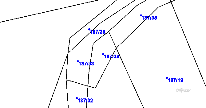 Parcela st. 187/34 v KÚ Šimpach, Katastrální mapa