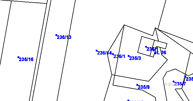 Parcela st. 236/14 v KÚ Šimpach, Katastrální mapa