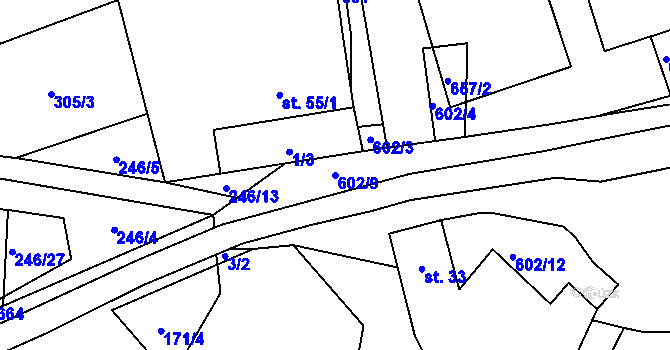 Parcela st. 602/9 v KÚ Šimpach, Katastrální mapa