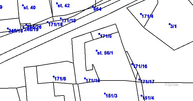 Parcela st. 56/1 v KÚ Šimpach, Katastrální mapa