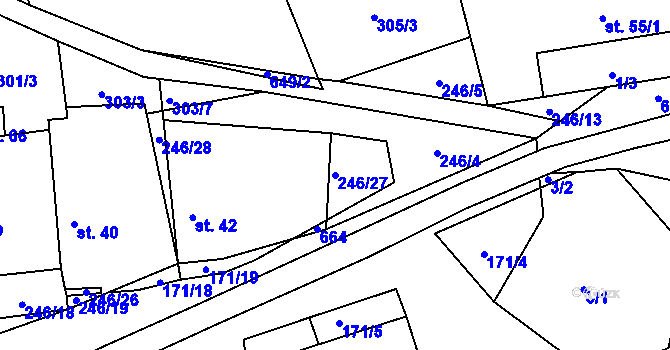 Parcela st. 246/27 v KÚ Šimpach, Katastrální mapa