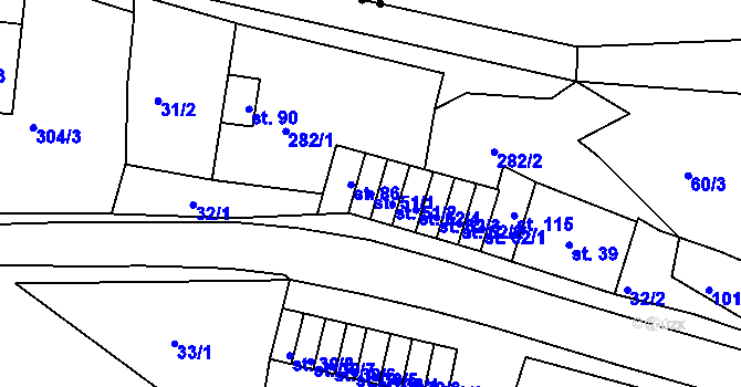 Parcela st. 51/1 v KÚ Chanov, Katastrální mapa