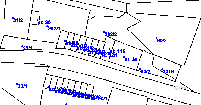 Parcela st. 62/1 v KÚ Chanov, Katastrální mapa