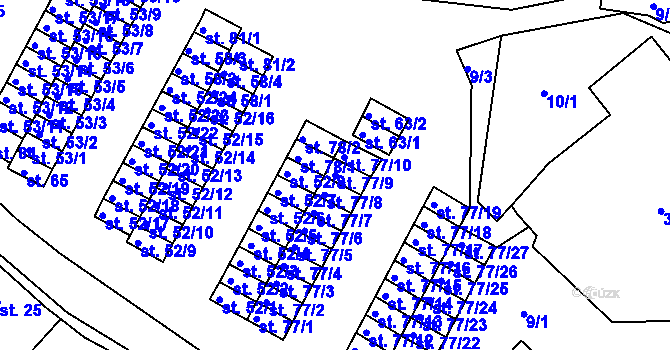 Parcela st. 77/9 v KÚ Chanov, Katastrální mapa