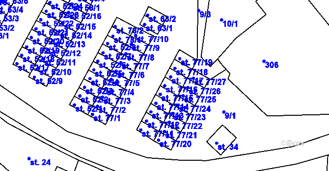 Parcela st. 77/16 v KÚ Chanov, Katastrální mapa