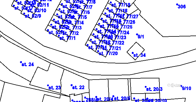 Parcela st. 77/20 v KÚ Chanov, Katastrální mapa