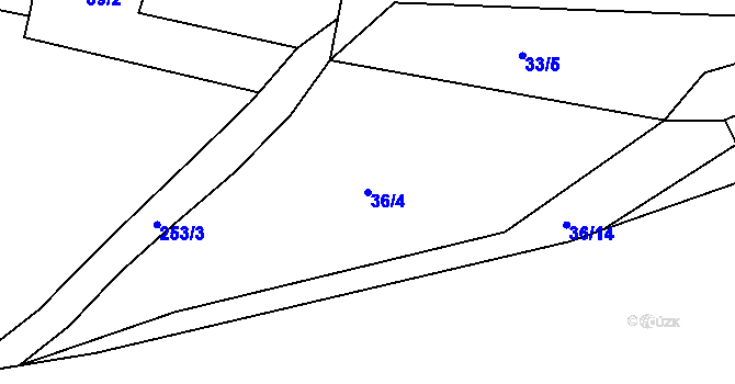 Parcela st. 36/4 v KÚ Chanov, Katastrální mapa