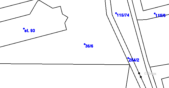 Parcela st. 36/6 v KÚ Chanov, Katastrální mapa
