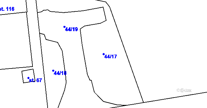 Parcela st. 44/17 v KÚ Chanov, Katastrální mapa