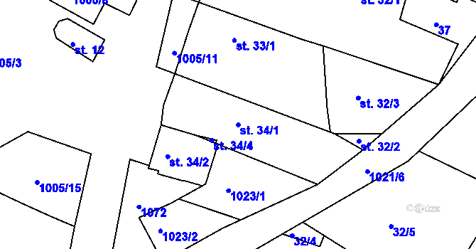 Parcela st. 34/1 v KÚ Obrnice, Katastrální mapa